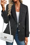 CCTOO Womens Tweed Blazers Casual Jackets Long Sleeve Oversized Open Front Plaid Blazer Jackets Work Suits with Pockets Plaid Black S