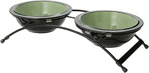 PetRageous 44338 Buddys Best Steel Frame Non-Skid Raised Dog Bowl Feeder 13-Inch by 5.75-Inch by 3-Inch Tall Anti Slip Dog Diner with 2 Dishwasher Safe Stoneware 6-Inch 2-Cup Capacity Bowls, Green