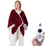 Westinghouse Wearable Heated Throw Blanket, Electric Heated Wrap Poncho Shawl with Pockets, 6 Heating Levels & 2 to 10 Hours Time Settings, 50 x 60 Inch, Red