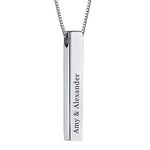 OBTIAN Customized Engraved Personality Name in Inspirational Vertical Bar Pendant Necklace Jewelry for Men , Women (Silver)