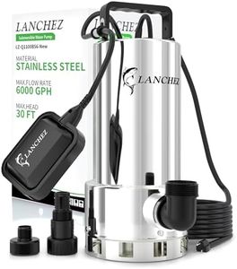 LANCHEZ 1.6HP 5500GPH Stainless Steel Sump Pump, High Flow Submersible Water Pump with Float Switch, Automatic Transfer Water Pump for Pool Basement Flooded Pit Sewage Sink Tub