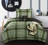 Chic Home Gerber 4 Piece Comforter Set Stitched Patchwork Plaid Dinosaur Theme Youth Design Bedding-Throw Blanket Decorative Pillow Sham Included, Cotton, twin xl