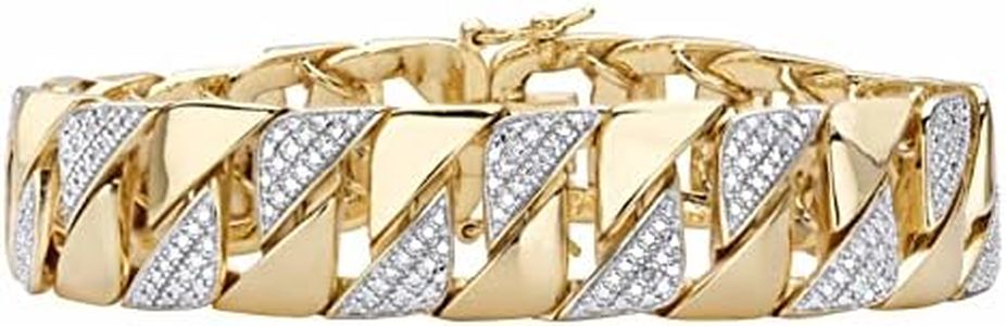 PalmBeach Men's 18K Yellow Gold Plated Genuine Diamond Accent Interlocking Link Bracelet 9.5"