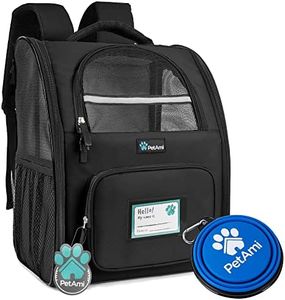PetAmi Deluxe Pet Carrier Backpack for Small Cats and Dogs, Puppies | Ventilated Design, Two-Sided Entry, Safety Features and Cushion Back Support | for Travel, Hiking, Outdoor Use (Black)