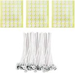 BEADNOVA Candle Cotton Wicks 4 Inch 100pcs with Candle Wick Stickers Short Candle Making Wicks and Double Sided Candle Stickers for Candle Making DIY