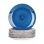 vancasso Bella Blue 10.5 inch Dinner Plate Set of 8, Handpainted Big Plate Set in Rustic Look, 27cm Serving Plate for Dinner/Steak/Main Course, Scratch Resistant