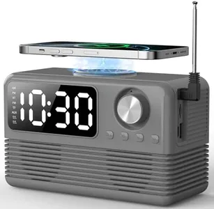 FlyShow 15W Fast Wireless Charger with Bluetooth Speaker and Alarm Clock Radio,4 in1 Wireless Charging Station for iPhone,Android Phones with FM Radio for Bedroom
