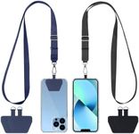 CACOE Phone Lanyard 2 Pcs Adjustable Neck Strap,4 Pcs Patches,Universal Crossbody Multifuctional Patch Polyester Lanyards Compatible with Most Smartphones(Black+Dark Blue)
