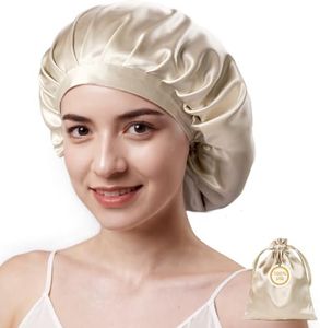 Kaome 100% Mulberry Silk Bonnet for Sleeping Women, Large Double Layer
