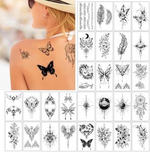 TORMEN 30 Sheets Temporary Tattoos, Mixed Styles Temporary Tattoo– Waterproof, Realistic & Long-Lasting Fake Tattoos for Kids, Adults, Parties & Festivals(Dark A)