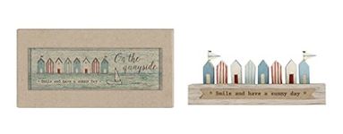 MINIATURE Shabby Chic Wooden BEACH HUTS Ornament / Decoration - Nautical / Beach / Seaside Ornament - "Smile and Have a Sunny Day" - 11cm