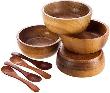 BestySuperStore Small Round Wood Bowls 4 Pcs 2¾" Diameter Stackable Acacia Wooden Bowl Set with 4 spoons for serving salad salsa dip sauce snack rice pasta cereal fruit Decor Tableware Side Dish Sets