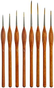 US Art Supply 8 Piece Taklon Detail and Liner Artist Brush Set with Wood Comfort Grip Handles - Art Detailing Acrylic Oil Watercolor