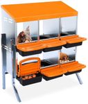 6 Compartment Chicken Nesting Box,Heavy Duty Galvanized Steel Rustproof Laying Box with Stand for Hens Ducks,Anti-Peck Rustproof Nest Boxes with Roll Out Egg Tray 31.89" L x 20.47" W x 37.4" H Orange