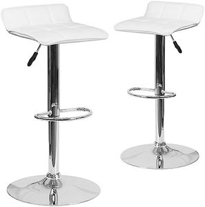 Flash Furniture Mobili Flash Sgabello da Bar Regolabile, Metallo, Vinile, Schiuma, Plastica, Cromo, Bianco, 2 Pezzi