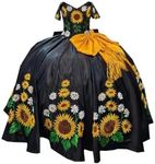 grxkiming Black Ball Gown Quinceanera Dresses Mexican Charro Style Yellow Flower Embroidered Damas for Women Teens Junior Puffy Satin Prom Wedding Evening Dress Cheap 16