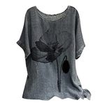 PANOEGSN Oversized T Shirts for Women Summer Cotton Linen Tops Y2k Casual Short Sleeve Shirt Floral Graphic Tees Blouses