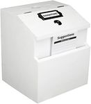 Excello Global Products White Suggestion Box with Lock: Wooden Ballot Comment Box, Wall Mounted or Freestanding. Includes Printed Labels & Suggestion Pads Cards