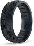 Enso Rings Signature Etched Collection - Classic Etched Silicone Rings - Comfortable and Flexible Design - Flourish - Black Pearl - 12