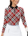 Soneven Women's Golf Shirt Moisture Wicking Long Sleeve Shirt Half Zip Pullover Athletic, Red Plaid, Medium