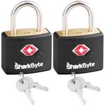 SharkByte TSA Approved Luggage Locks with Keys [2 Pack] Key Travel Locks, Suitcase Padlock, Small Keyed Luggage Locks, Gym Lockers, Laptop Bags, Suitcases, Backpacks, Travel Bags Zippers, Mini Locks