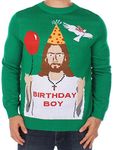 Tipsy Elves Ugly Christmas Sweaters for Men - Colorful and Funny Men's Christmas Sweaters - Hillarious Holiday Pullovers, Happy Birthday Jesus (Green), X-Large