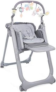 Chicco Polly Magic Relax Chaise Haute Bébé Évolutive et Pliable à 4 Roues, Enfants de la Naissance à 3 ans (15 kg), Inclinable en Transat, avec Coussin Réducteur et Barre de Jeux - Gris