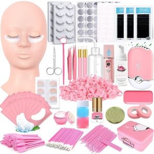 Lash Extension Kit Eyelash Practice for Beginners Professional Set with Mannequin Head Removable Eyelids USB Fan Spraye Individual False Lash Eyelash Strips Shampoo Brush Supplies Storage box