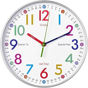 Telling Time Teaching Clock - Learning Clock for Kids - Kids Wall Clocks for Bedrooms - Kids Wall Clock- Silent Analog Kids Clock for Teaching Time,for School Classrooms Playrooms and Kids Bedrooms
