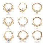 Drperfect 9PCS 16G Septum Rings Opal Daith Earrings Hoop Nose Rings 316L Stainless Steel CZ Cartilage Helix Tragus Earrings Septum Clicker Piercing Jewerly