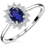 TJC Blue Sapphire Halo Ring for Women in Platinum Plated 925 Sterling Silver Size U Prongs Setting September Birthstone Metal Wt. 1.5 Grams