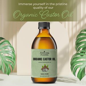 Essican Purelife Organic Castor Oil 250ml – Cold Pressed, Hexane Free, Glass Pump Bottle for Hair, Skin & Eyelash Growth