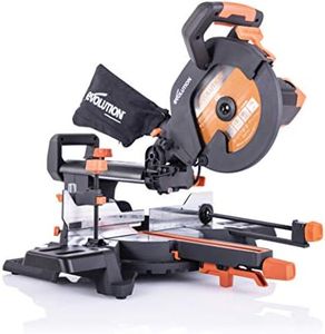 Evolution Power Tools Scie à Onglet Coulissante avec des Caractéristiques PLUS - 0-45˚ Biseau, 50-50˚ Onglet - Coupe Multi-Matériaux - Le Bois, Le Plastique, Le Métal Lame Incluse 255mm - R255SMS+