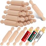 20PCS Mini Rolling Pins for Crafts, Small Wooden Dough Roller for Children in the Kitchen Baking and Imaginative Play, Wooden Tiered Tray Decorative for Halloween and Christmas Presents (4.1 Inches)