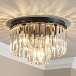 AGV LIGHTING CL006 Crystal Ceiling Light Fixture, D12 x H8, E12 Base 3-Lights, Black Finish