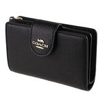 COACH Women's Medium Leather Corner Zip Wallet, Black-Gold, M, Black - Gold, M, Coach Medium Leather Corner Zip Wallet