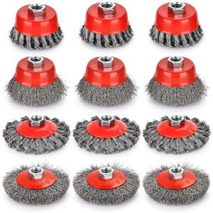 Wire Wheel for Angle Grinder 12 Pack, Coarse Crimped Wire Wheel Brush Wire Cup Brush 4 1/2 Angle Grinder Wire Wheel, Angle Grinder Attachments with 5/8-11unc Threaded Arbor.