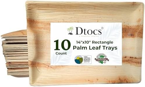 Dtocs Palm Leaf Charcuterie Board 14x10 Inches (10 Pcs) | Serving Platters, Cheese Board, Bamboo Serving Trays for Party, Wedding, Catering | Compostable Sturdy Disposable Party Trays, Serving Boards