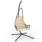 COSTWAY Hammock Swing Chair with Stand, Heavy-Duty Metal Frame Hanging Chair with Extra Large Padded Seat, Indoor Outdoor Swing Seat for Garden Patio Yard Living Room (Beige)