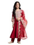 Amazon Brand - Symbol Girl's Rayon Ethnic Wear Embroidered Kurta Set with Organza Dupatta