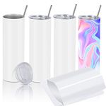 Tswofia 30 Oz Sublimation Skinny Tumbler Set, Stainless Steel Straight Skinny Travel Tumbler Bulk With Sublimation Shrink Wrap Films, Birthday Diy Gift For Women Friends Sisters, 4 Pack, White