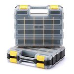 EMENTOL 2PCS Double Side Tool Organizer with Customizable/Removable Plastic Dividers, Hardware Box Storage for Screws, Nuts, Nails, Bolts, 34-Compartment, Black/Yellow