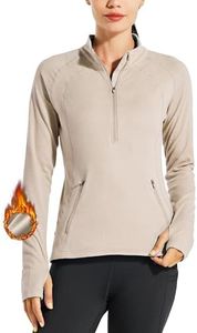 Willit Women's Fleece Running Jacket Pullover Thermal Equestrian Shirt Golf Shirt Long Sleeve Half Zip Exercise Winter Gear Milky Tea XS