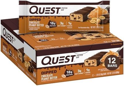 Quest Nutrition Dipped Chocolate Peanut Butter Protein Bars, 18g Protein, 1g Sugar, 3g Net Carbs, Gluten Free, 12 Count