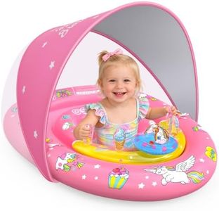 EZIGO Unicorn Baby Pool Float with Canopy, UPF 50+ Sun Shade Girl Swim Ring