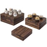 MyGift Rustic Burnt Dark Brown Solid Wood Reversible Stackable Display Box Riser Stands or Decorative Square Crate Style Nesting Storage Bins, 3-Piece Set