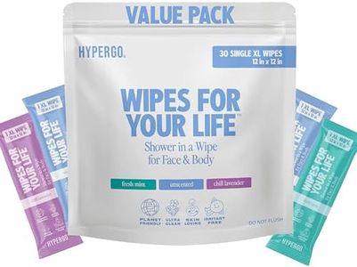 HyperGo XL Single Body Wipes for Women & Men – 12" x12" Rinse-Free Full Body Cleansing 30 Count Pack - Mint | Biodegradable, Hypoallergenic, Aloe-Infused | Gym, Festival, Camping Essentials