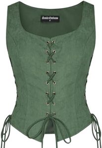 Scarlet Darkness Bustier Corset Top for Women Renaissance Steampunk Lace Up Vest Pirate Waistcoat Green 2XL