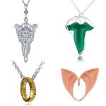 HJYZY 4 pcs Vintage Green Leaf Elven Earrings Pin Brooch Pendant Chain Necklace Aragorn Arwen Evenstar Pendant Necklace Gold Tone The Ring Pendant Necklace Elf Ears Set