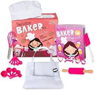 Pixie Crush The Little Baker Kit Mini Baking Set for Kids - DIY Cooking Kit Includes Chef Hat and Apron for Children's Kitchen Role Play - Pink Kids Baking Set for Aspiring Chef